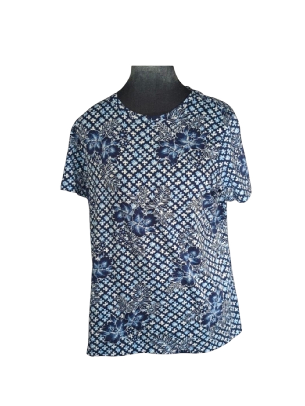 Lands' End Relaxed Supima Cotton Blue Floral Crew Neck T-Shirt Sma…